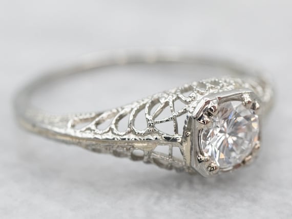 Art Deco Diamond Solitaire Engagement, White Gold… - image 1