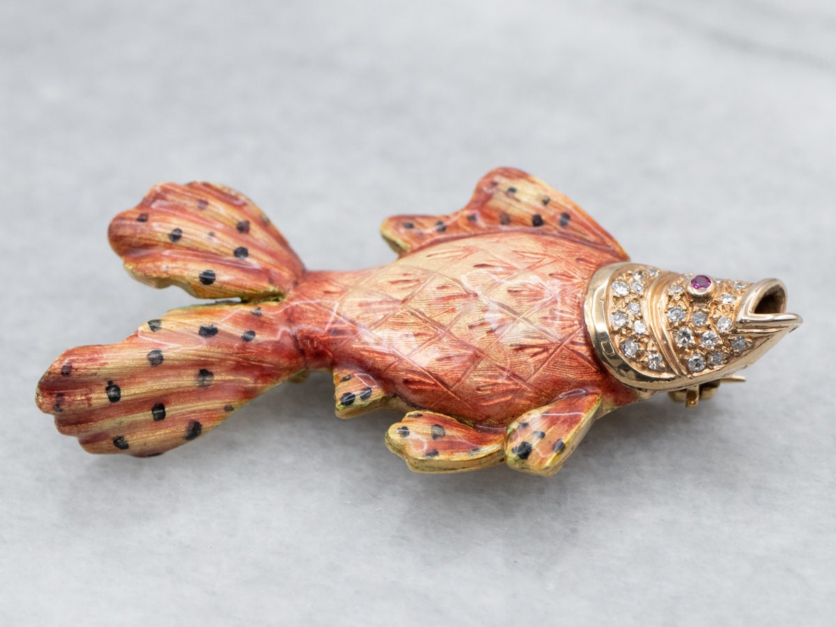 ヴィンテージ エナメル/七宝の大きな熱帯魚/フィッシュのチャーム ヴィンテージ エナメル/七宝の大きな熱帯魚/フィッシュの
