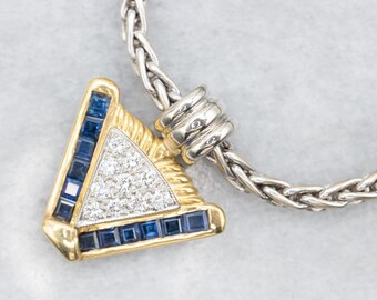 Pendentif Vintage Or 18k Saphir Et Diamant - Circa 1990 - Collier Mi-long - Occasion