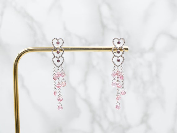 10K Weißgold Ohrstecker – Herzform Mit Rosa Turmalin & Diamanten, In Geschenkbox