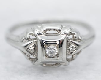Art Deco Diamond Ring, 18K Gold Diamond Ring, Antique Diamond Ring, Three Stone Ring, Birthstone Ring, Anniversary Ring, Engagement A19283