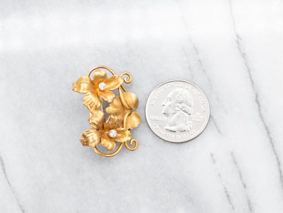 Broche Antique Or 18K Avec Diamants Old Mine Cut - Motif Fleur Art Nouveau - France - Occasion