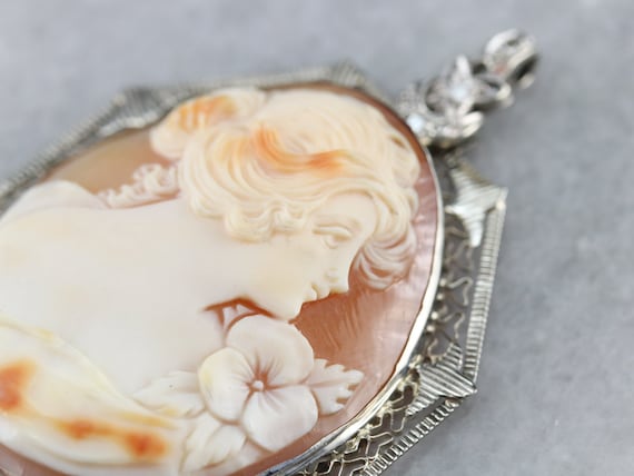 Art Deco Diamond Cameo Pendant, Large Cameo Penda… - image 5