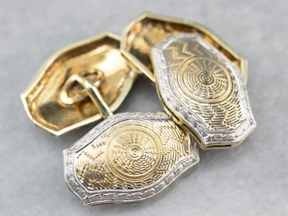 Art Deco Gold Cufflinks, Two Tone Gold Cufflinks,… - image 10