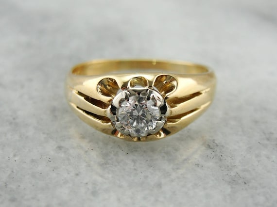 Vintage Diamond Belcher Solitaire, Mixed Era Yell… - image 1