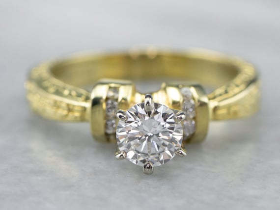Diamond Patterned Engagement Ring, Diamond Gold Ri