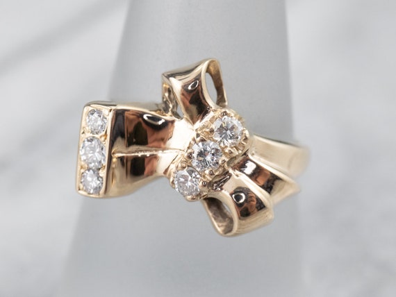 Gold Bow Diamond Ring, Retro Era Diamond Bow Ring… - image 7