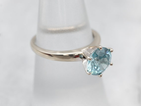 White Gold Blue Zircon Solitaire Ring, White Gold… - image 3