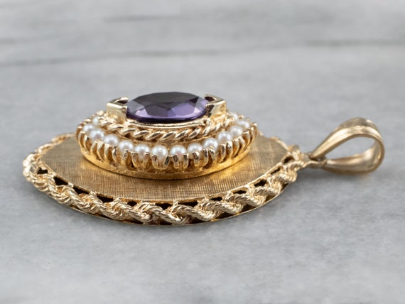 Marquise Amethyst Gold Locket, Large Amethyst Loc… - image 4