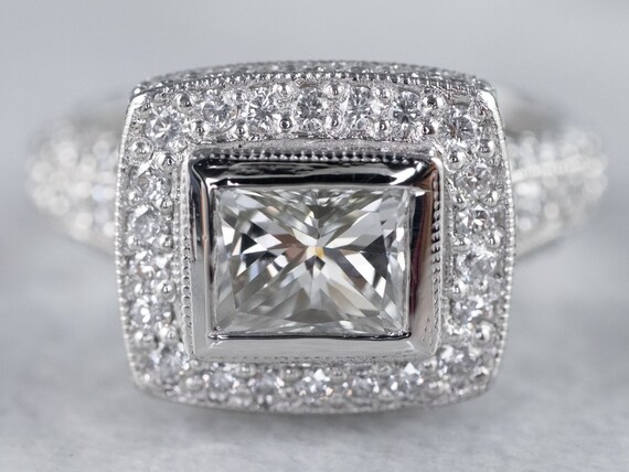 Modern Cut Diamond Engagement Ring, Platinum and … - image 2