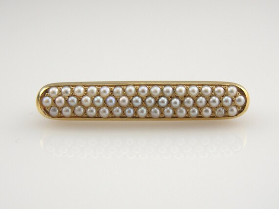 Antique Simple Pave Bar Pin, Seed Pearls and Fine… - image 3