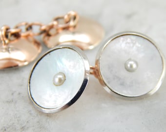 9 Carat Rose Gold Mother of Pearl Cufflinks, Vintage Wedding Jewelry