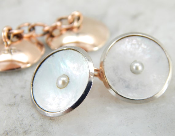 Rose Gold and Pearls, The Perfect Wedding Cufflin… - image 1