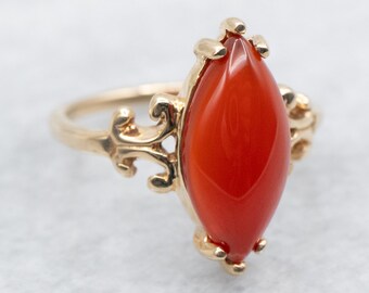 Vintage Marquise Cut Carnelian Solitaire Ring, Vintage Ring, Vintage Jewelry, Carnelian Ring, Marquise Cut Carnelian, Carnelian A42711