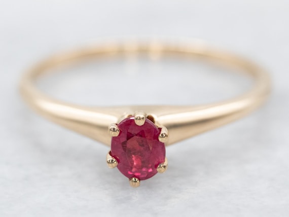 Vintage Oval Ruby Solitaire Ring, 14K Yellow Gold - image 1