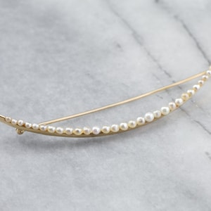 Antique Seed Pearl Crescent Moon Brooch, Yellow Gold Moon Pin, Art Nouveau Brooch,  Honeymoon Pin, Bridal Jewelry, Estate Jewelry C169N5PA
