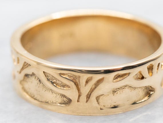 14k Yellow Gold Tree Pattern Band, Nature Inspire… - image 2