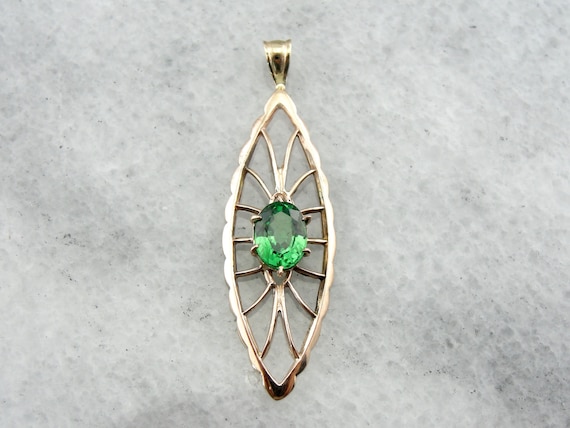 Art Nouveau Lavalier Pendant with Fine Green Garn… - image 1