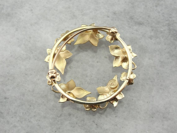 Art Nouveau Leaf, Pearl and Turquoise Circle Pin … - image 4