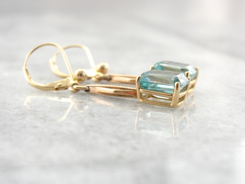 Blue Zircon and Rose Gold, Art Deco Earrings LQQXAN-D image 3