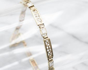 14K Yellow Gold Princess Cut Diamond Link Bracelet, 8 Inches