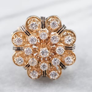 Bold Diamond Gold Cluster Ring, Vintage Diamond Cocktail Ring, Yellow Gold and Enamel Diamond Ring, Diamond Statement Ring Z4YK5ME2