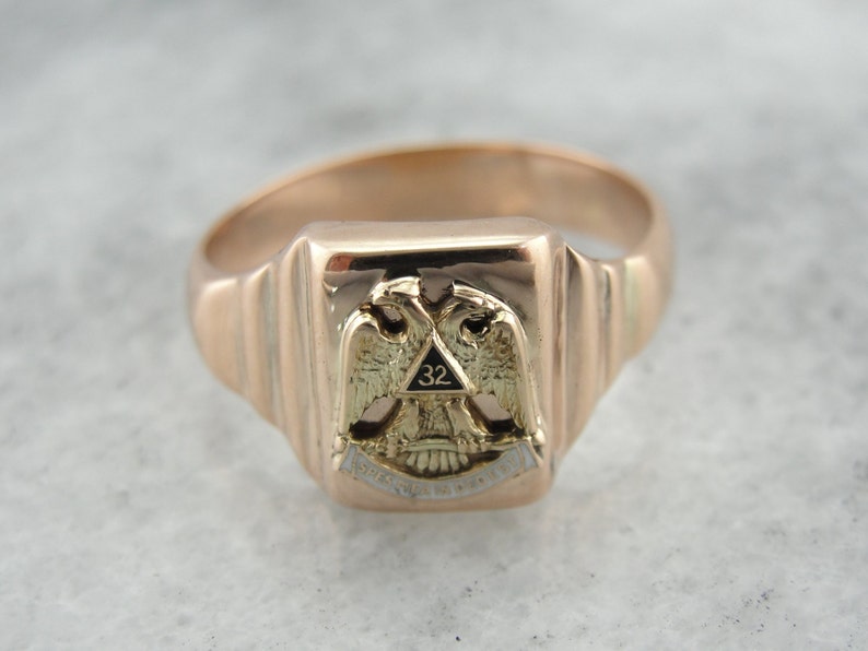 Vintage Masonic Double Eagle Enamel Statement Ring RWJZMF-D