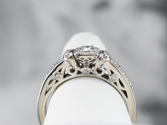 Modern Diamond Halo Engagement Ring, White Gold D… - image 8