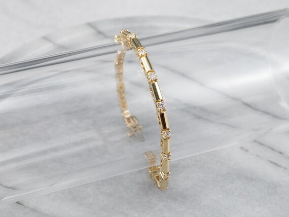 ブレスレット Side Pave Bar Bracelet #3926 Carrie Pavé Chain Link Bracelet - Gold White Diamond Cuban