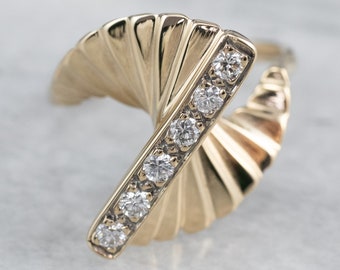 Vintage Diamant Statement Ring, Gelbgold Diamant-Ring, Akkordeon Sty Ring, Diamant-Jubiläum, Geschenke für sie, Diamant-Schmuck AQA2RFVR