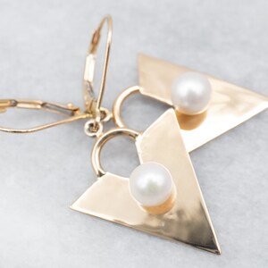 Yellow Gold Pearl V Drop Earrings, Yellow Gold Drop Earrings, Gift for Her, Anniversary Gift, A25088