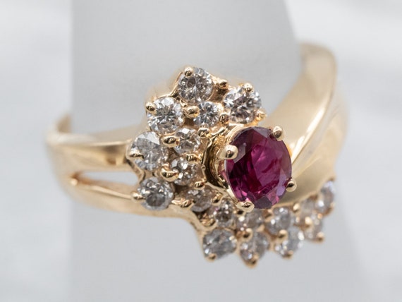 Vintage 14K Gold Ruby and Diamond Bypass Ring - image 3