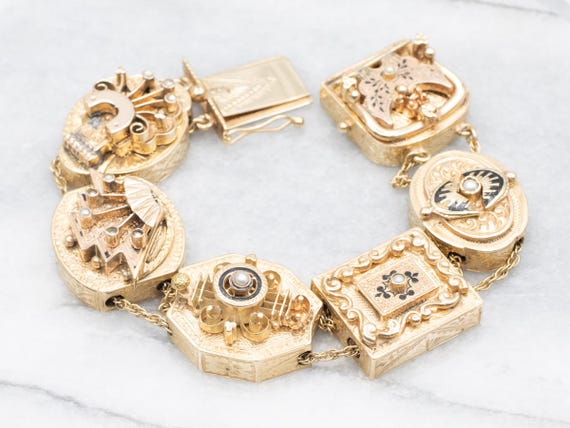 9／10迄価格！アンティークエナメル14金パールブレスレット 9／10迄