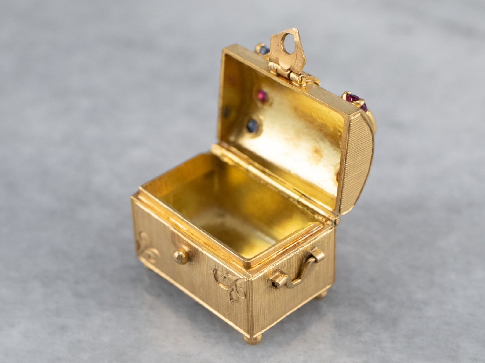Sapphire Ruby Treasure Chest Charm Treasure Chest Pendant Etsy