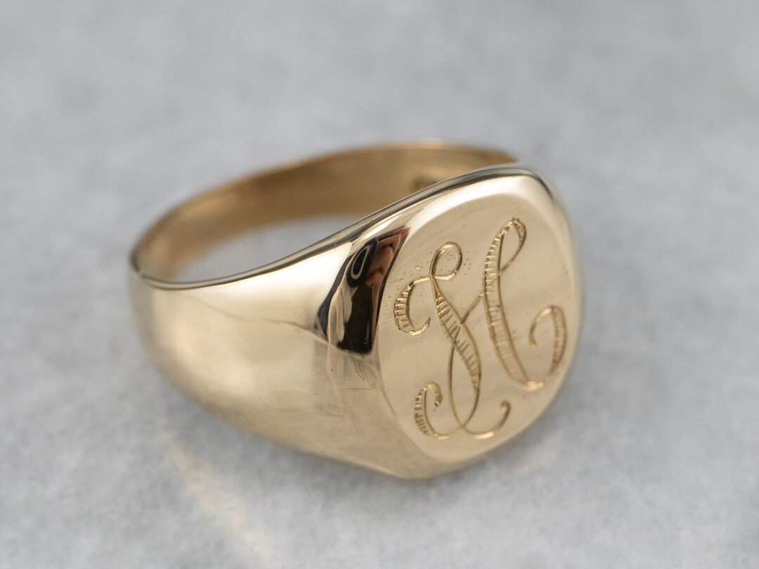 Old English h Monogrammed Signet Ring, 14K Gold Signet Ring, Unisex ...