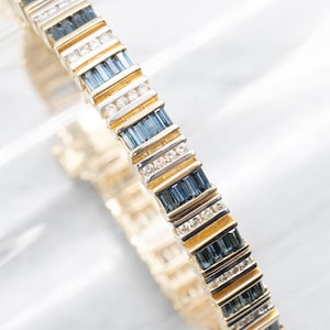 Sapphire Diamond Link Bracelet, Yellow Gold Sapphire Bracelet, Layering Bracelet, Anniversary Gift, Sapphire Jewelry, Gifts for Her A56720