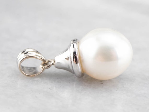 White Pearl Pendant, Pearl Solitaire Pendant, Lay… - image 4