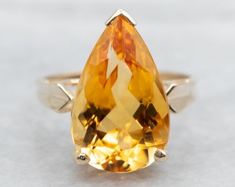 14K Yellow Gold Pear Cut Citrine Solitaire Ring