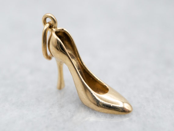 Yellow 18K Gold Shoe Charm, High Heeled Shoe Char… - image 1