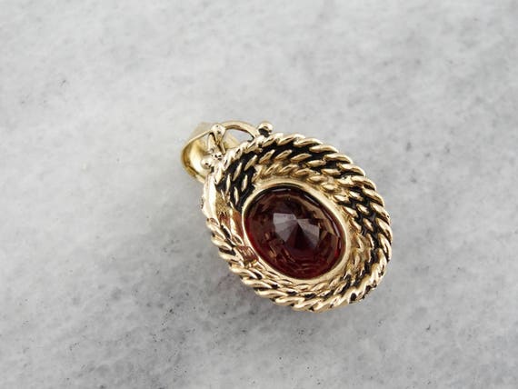 Vintage Garnet Pendant, Rope Framed Pendant, Red … - image 4