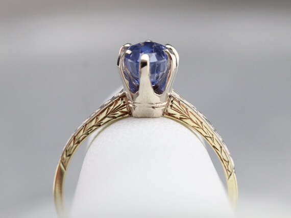 Etched Sapphire Solitaire Ring, Sapphire Engageme… - image 7