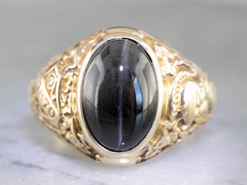 Cat#39;s Eye Spectrolite Class Ring, Hunter College Gold Ring, Cat#39;s Eye Spectrolite Class Ring, Hunter College Gold Ring,