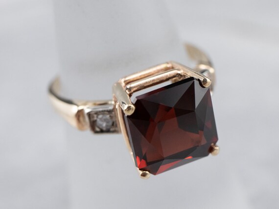 Vintage Garnet and Diamond Ring, Retro Era Garnet… - image 7