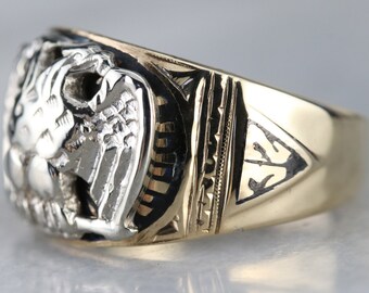 Anello Massonico Uomo Acciaio Inox - Doppia Testa D'Aquila 32° - Vintage Stile Biker/Gothic