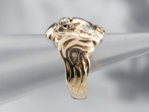 Gold Diamond Lion Head Ring, Yellow Gold Lion Rin… - image 9