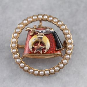 Antyczna szpilka z emalii Shriners, szpilka do klapy, szpilka z pereł nasiennych, złota szpilka Shriners, szpilka fraternalna, szpilka z wisiorkiem, XFP07R06