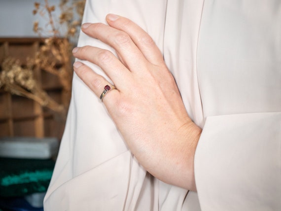 18K Gold & Platinum Ruby Ring, Oval Solitaire, Sc… - image 5