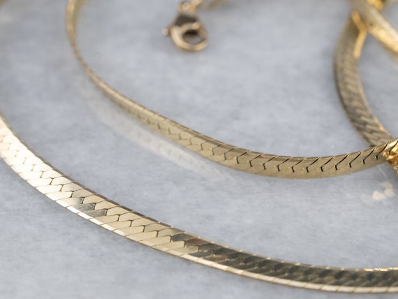 14K Yellow Gold Herringbone Chain Necklace, Sleek Flat Design