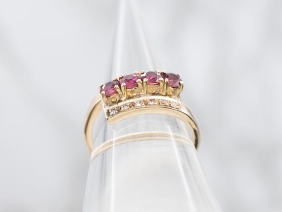 Vintage 14K Yellow Gold Ruby Diamond Band Ring, B… - image 3