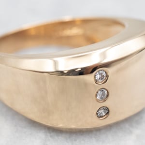 Yellow Gold Domed Signet Ring with Diamond Accents, Diamond Signet Ring, Yellow Gold Signet Ring, Diamond Ring, Unisex Signet Ring A29231